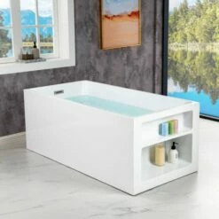 WOODBRIDGE 59" Acrylic Freestanding Bathtub Contemporary Soaking Tub With Brushed Nickel Overflow And Drain,White Tub,B-0081/BTA0081 -Woodbridgebath Shop 60f0fbd842c06 thumb 600x600