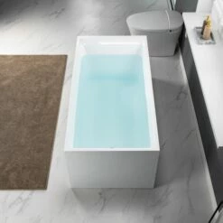 WOODBRIDGE 59" Acrylic Freestanding Bathtub Contemporary Soaking Tub With Brushed Nickel Overflow And Drain,White Tub,B-0081/BTA0081 -Woodbridgebath Shop 60f0fbdccf350 thumb 600x600