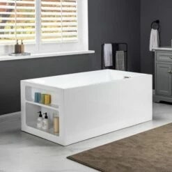WOODBRIDGE 59" Acrylic Freestanding Bathtub Contemporary Soaking Tub With Brushed Nickel Overflow And Drain,White Tub,B-0081/BTA0081 -Woodbridgebath Shop 60f0fbdd03a17 thumb 600x600