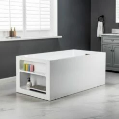 WOODBRIDGE 59" Acrylic Freestanding Bathtub Contemporary Soaking Tub With Brushed Nickel Overflow And Drain,White Tub,B-0081/BTA0081 -Woodbridgebath Shop 60f0fbde82bf8 thumb 600x600