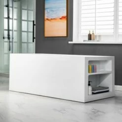 WOODBRIDGE 59" Acrylic Freestanding Bathtub Contemporary Soaking Tub With Brushed Nickel Overflow And Drain,White Tub,B-0081/BTA0081 -Woodbridgebath Shop 60f0fbdeda730 thumb 600x600