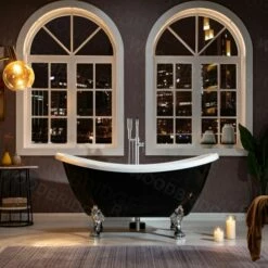 WOODBRIDGE 59" Heavy Duty Acrylic Double Slipper Clawfoot Bath Tub In Black Color With Chrome Feet + Chrome Drain &Overflow -Woodbridgebath Shop 60f8d3cea034b thumb 600x600