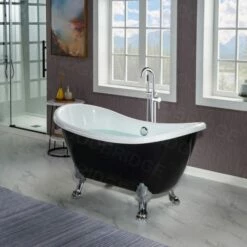 WOODBRIDGE 59" Heavy Duty Acrylic Double Slipper Clawfoot Bath Tub In Black Color With Chrome Feet + Chrome Drain &Overflow -Woodbridgebath Shop 60f8d3cf86e37 thumb 600x600