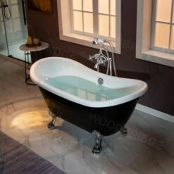 WOODBRIDGE 59" Heavy Duty Acrylic Double Slipper Clawfoot Bath Tub In Black Color With Chrome Feet + Chrome Drain &Overflow -Woodbridgebath Shop 60f8d3d1e3e10 thumb 600x600