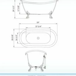 WOODBRIDGE 59" Heavy Duty Acrylic Double Slipper Clawfoot Bath Tub In Black Color With Chrome Feet + Chrome Drain &Overflow -Woodbridgebath Shop 60f8d3d39dddf thumb 600x600