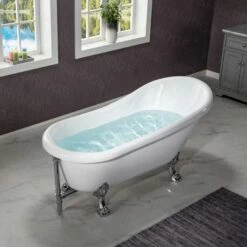 WOODBRIDGE 67" Heavy Duty Acrylic Slipper Clawfoot Bath Tub With Chrome Feet + Chrome Drain &Overflow -Woodbridgebath Shop 60f8d56aa77b1 thumb 600x600