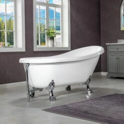 WOODBRIDGE 67" Heavy Duty Acrylic Slipper Clawfoot Bath Tub With Chrome Feet + Chrome Drain &Overflow -Woodbridgebath Shop 60f8d56d023e9 thumb 600x600