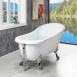 WOODBRIDGE 67" Heavy Duty Acrylic Slipper Clawfoot Bath Tub With Chrome Feet + Chrome Drain &Overflow -Woodbridgebath Shop 60f8d56f230a2 thumb 600x600