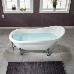 WOODBRIDGE 67" Heavy Duty Acrylic Slipper Clawfoot Bath Tub With Chrome Feet + Chrome Drain &Overflow -Woodbridgebath Shop 60f8d576b2932 thumb 600x600