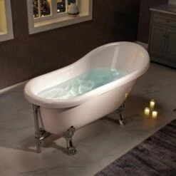 WOODBRIDGE 59" Heavy Duty Acrylic Slipper Clawfoot Bath Tub With Chrome Feet + Chrome Drain &Overflow -Woodbridgebath Shop 60f8d5df5cf99 thumb 600x600