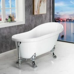 WOODBRIDGE 59" Heavy Duty Acrylic Slipper Clawfoot Bath Tub With Chrome Feet + Chrome Drain &Overflow -Woodbridgebath Shop 60f8d5e832879 thumb 600x600