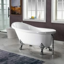 WOODBRIDGE 59" Heavy Duty Acrylic Slipper Clawfoot Bath Tub With Chrome Feet + Chrome Drain &Overflow -Woodbridgebath Shop 60f8d5eb78c4e thumb 600x600
