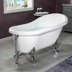 WOODBRIDGE 59" Heavy Duty Acrylic Slipper Clawfoot Bath Tub With Chrome Feet + Chrome Drain &Overflow -Woodbridgebath Shop 60f8d5ebcbbd9 thumb 600x600