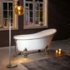 WOODBRIDGE 59" Heavy Duty Acrylic Slipper Clawfoot Bath Tub With Chrome Feet + Chrome Drain &Overflow -Woodbridgebath Shop 60f8d5ed2b87f thumb 600x600