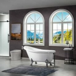 WOODBRIDGE 54" Heavy Duty Acrylic Slipper Clawfoot Bath Tub With Chrome Feet + Chrome Drain &Overflow