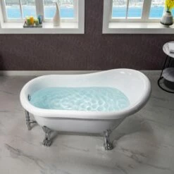 WOODBRIDGE 54" Heavy Duty Acrylic Slipper Clawfoot Bath Tub With Chrome Feet + Chrome Drain &Overflow -Woodbridgebath Shop 60f8d66dec685 thumb 600x600