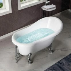 WOODBRIDGE 54" Heavy Duty Acrylic Slipper Clawfoot Bath Tub With Chrome Feet + Chrome Drain &Overflow -Woodbridgebath Shop 60f8d6705f056 thumb 600x600
