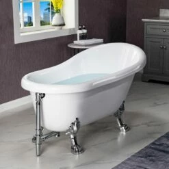 WOODBRIDGE 54" Heavy Duty Acrylic Slipper Clawfoot Bath Tub With Chrome Feet + Chrome Drain &Overflow -Woodbridgebath Shop 60f8d6748a4ac thumb 600x600
