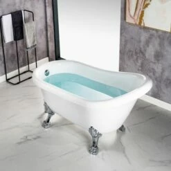 WOODBRIDGE 54" Heavy Duty Acrylic Slipper Clawfoot Bath Tub With Chrome Feet + Chrome Drain &Overflow -Woodbridgebath Shop 60f8d67a2d6bf thumb 600x600