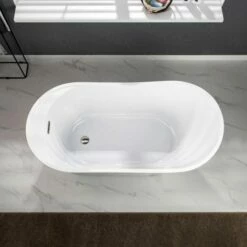 WOODBRIDGE 67" Acrylic Freestanding Bathtub Contemporary Soaking Tub With Brushed Nickel Overflow And Drain,White Tub,B0084-B/N-Drain&O -Woodbridgebath Shop 61122b12bf687 thumb 600x600
