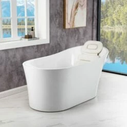WOODBRIDGE 67" Acrylic Freestanding Bathtub Contemporary Soaking Tub With Brushed Nickel Overflow And Drain,White Tub,B0084-B/N-Drain&O -Woodbridgebath Shop 61122b1e32b55 thumb 600x600