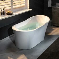 WOODBRIDGE 67" Acrylic Freestanding Bathtub Contemporary Soaking Tub With Brushed Nickel Overflow And Drain,White Tub,B0084-B/N-Drain&O -Woodbridgebath Shop 61122b234df21 thumb 600x600