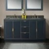 WOODBRIDGE Venice 60"x21"x33" Solid Wood Bath Vanities Side Cabinet In Navy Blue With Gold And Engineered Stone Composite Vanity Top In Dark Gray With 3 Pre-Drilled Holes For 8-inch Widespread Faucet. -Woodbridgebath Shop 6163db40c224d thumb 600x600