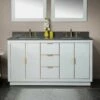 WOODBRIDGE Venice 60"x21"x33" Solid Wood Bath Vanities Side Cabinet In White With Gold Trim And Engineered Stone Composite Vanity Top In Dark Gray With 3 Pre-Drilled Holes For 8-inch Widespread Faucet. -Woodbridgebath Shop 6163dcae2ce0c thumb 600x600