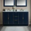 WOODBRIDGE Venice 60"x21"x33" Solid Wood Bath Vanities Side Cabinet In Navy Blue With Gold Trim And Engineered Stone Composite Vanity Top In Carrara White 3 Pre-Drilled Holes For 8-inch Widespread Faucet. -Woodbridgebath Shop 61651c33898cf thumb 600x600
