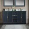 WOODBRIDGE Venice 60"x21"x33" Solid Wood Bath Vanities Side Cabinet In Grey With Gold Trim And Engineered Stone Composite Vanity Top In Carrara White 3 Pre-Drilled Holes For 8-inch Widespread Faucet. -Woodbridgebath Shop 61651cd6b83d8 thumb 600x600