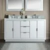 WOODBRIDGE Venice 60"x21"x33" Solid Wood Bath Vanities Side Cabinet In White With Brushed Nickel Trim And Engineered Stone Composite Vanity Top In Carrara White 3 Pre-Drilled Holes For 8-inch Widespread Faucet. -Woodbridgebath Shop 61652140b3bfe thumb 600x600