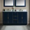 WOODBRIDGE Venice 60"x21"x33" Solid Wood Bath Vanities Side Cabinet In Navy Blue With Gold Trim And Carrara Marble Vanity Top Cabinet With 3 Pre-Drilled Holes For 8-inch Widespread Faucet. -Woodbridgebath Shop 61652d926ce2e thumb 600x600