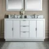 WOODBRIDGE Venice 60"x21"x33" Solid Wood Bath Vanities Side Cabinet In White With Brushed Nickel Trim And Carrara Marble Vanity Top Cabinet With 3 Pre-Drilled Holes For 8-inch Widespread Faucet. -Woodbridgebath Shop 61652e10043da thumb 600x600