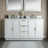 WOODBRIDGE Venice 60"x21"x33" Solid Wood Bath Vanities Side Cabinet In White With Gold Trim And Carrara Marble Vanity Top Cabinet With 3 Pre-Drilled Holes For 8-inch Widespread Faucet. -Woodbridgebath Shop 61652e2f8a2db thumb 600x600