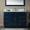 WOODBRIDGE Venice 48"x21"x33" Solid Wood Bath Vanities Side Cabinet In Navy Blue With Gold Trim And Engineered Stone Composite Vanity Top In Fish Belly White With 3 Pre-Drilled Holes For 8-inch Widespread Faucet. -Woodbridgebath Shop 6166986b0eaa7 thumb 600x600
