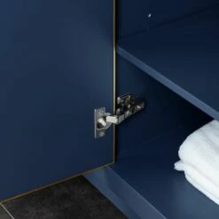 WOODBRIDGE Venice 48"x21"x33" Solid Wood Bath Vanities Side Cabinet In Navy Blue With Gold Trim And Engineered Stone Composite Vanity Top In Fish Belly White With 3 Pre-Drilled Holes For 8-inch Widespread Faucet. -Woodbridgebath Shop 6166987689a63 thumb 600x600