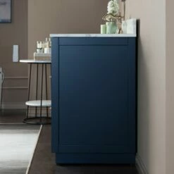 WOODBRIDGE Venice 48"x21"x33" Solid Wood Bath Vanities Side Cabinet In Navy Blue With Gold Trim And Engineered Stone Composite Vanity Top In Fish Belly White With 3 Pre-Drilled Holes For 8-inch Widespread Faucet. -Woodbridgebath Shop 6166988152bb4 thumb 600x600