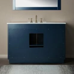 WOODBRIDGE Venice 48"x21"x33" Solid Wood Bath Vanities Side Cabinet In Navy Blue With Gold Trim And Engineered Stone Composite Vanity Top In Carrara White 3 Pre-Drilled Holes For 8-inch Widespread Faucet. -Woodbridgebath Shop 61669bbe1c925 thumb 600x600