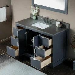 WOODBRIDGE Venice 48"x21"x33" Solid Wood Bath Vanities Side Cabinet In Grey With Brushed Nickel Trim And Engineered Stone Composite Vanity Top In Dark Gray With 3 Pre-Drilled Holes For 8-inch Widespread Faucet. -Woodbridgebath Shop 6167be82124d0 thumb 600x600