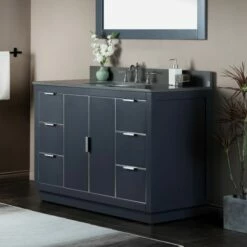 WOODBRIDGE Venice 48"x21"x33" Solid Wood Bath Vanities Side Cabinet In Grey With Brushed Nickel Trim And Engineered Stone Composite Vanity Top In Dark Gray With 3 Pre-Drilled Holes For 8-inch Widespread Faucet. -Woodbridgebath Shop 6167be825f298 thumb 600x600