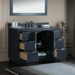 WOODBRIDGE Venice 48"x21"x33" Solid Wood Bath Vanities Side Cabinet In Grey With Brushed Nickel Trim And Engineered Stone Composite Vanity Top In Dark Gray With 3 Pre-Drilled Holes For 8-inch Widespread Faucet. -Woodbridgebath Shop 6167be82e1556 thumb 600x600