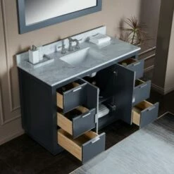 WOODBRIDGE Venice 48"x21"x33" Solid Wood Bath Vanities Side Cabinet In Grey And Brushed Nickel Trim And Carrara Marble Vanity Top Cabinet With 3 Pre-Drilled Holes For 8-inch Widespread Faucet. -Woodbridgebath Shop 6167c1339f8a4 thumb 600x600