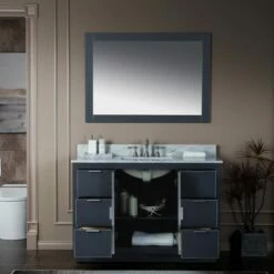 WOODBRIDGE Venice 48"x21"x33" Solid Wood Bath Vanities Side Cabinet In Grey And Brushed Nickel Trim And Carrara Marble Vanity Top Cabinet With 3 Pre-Drilled Holes For 8-inch Widespread Faucet. -Woodbridgebath Shop 6167c137c6c37 thumb 600x600