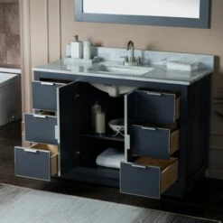 WOODBRIDGE Venice 48"x21"x33" Solid Wood Bath Vanities Side Cabinet In Grey And Brushed Nickel Trim And Carrara Marble Vanity Top Cabinet With 3 Pre-Drilled Holes For 8-inch Widespread Faucet. -Woodbridgebath Shop 6167c13857338 thumb 600x600