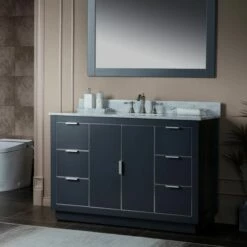 WOODBRIDGE Venice 48"x21"x33" Solid Wood Bath Vanities Side Cabinet In Grey And Brushed Nickel Trim And Carrara Marble Vanity Top Cabinet With 3 Pre-Drilled Holes For 8-inch Widespread Faucet. -Woodbridgebath Shop 6167c13d7cd45 thumb 600x600