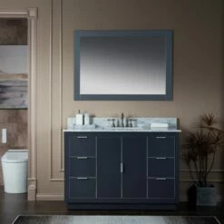 WOODBRIDGE Venice 48"x21"x33" Solid Wood Bath Vanities Side Cabinet In Grey And Brushed Nickel Trim And Carrara Marble Vanity Top Cabinet With 3 Pre-Drilled Holes For 8-inch Widespread Faucet. -Woodbridgebath Shop 6167c14648240 thumb 600x600