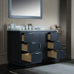 WOODBRIDGE Venice 48"x21"x33" Solid Wood Bath Vanities Side Cabinet In Grey With Brushed Nickel Trim And Engineered Stone Composite Vanity Top In Carrara White 3 Pre-Drilled Holes For 8-inch Widespread Faucet. -Woodbridgebath Shop 6167c2023e08e thumb 600x600