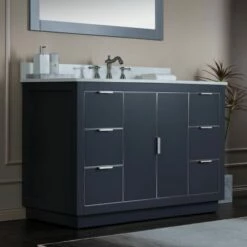 WOODBRIDGE Venice 48"x21"x33" Solid Wood Bath Vanities Side Cabinet In Grey With Brushed Nickel Trim And Engineered Stone Composite Vanity Top In Carrara White 3 Pre-Drilled Holes For 8-inch Widespread Faucet. -Woodbridgebath Shop 6167c204bae61 thumb 600x600