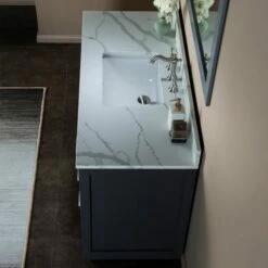 WOODBRIDGE Venice 48"x21"x33" Solid Wood Bath Vanities Side Cabinet In Grey With Brushed Nickel Trim And Engineered Stone Composite Vanity Top In Fish Belly White With 3 Pre-Drilled Holes For 8-inch Widespread Faucet. -Woodbridgebath Shop 6167c4052d28a thumb 600x600