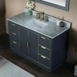 WOODBRIDGE Venice 48"x21"x33" Solid Wood Bath Vanities Side Cabinet In Grey And Gold Trim And Carrara Marble Vanity Top Cabinet With 3 Pre-Drilled Holes For 8-inch Widespread Faucet. -Woodbridgebath Shop 6167c940aab02 thumb 600x600